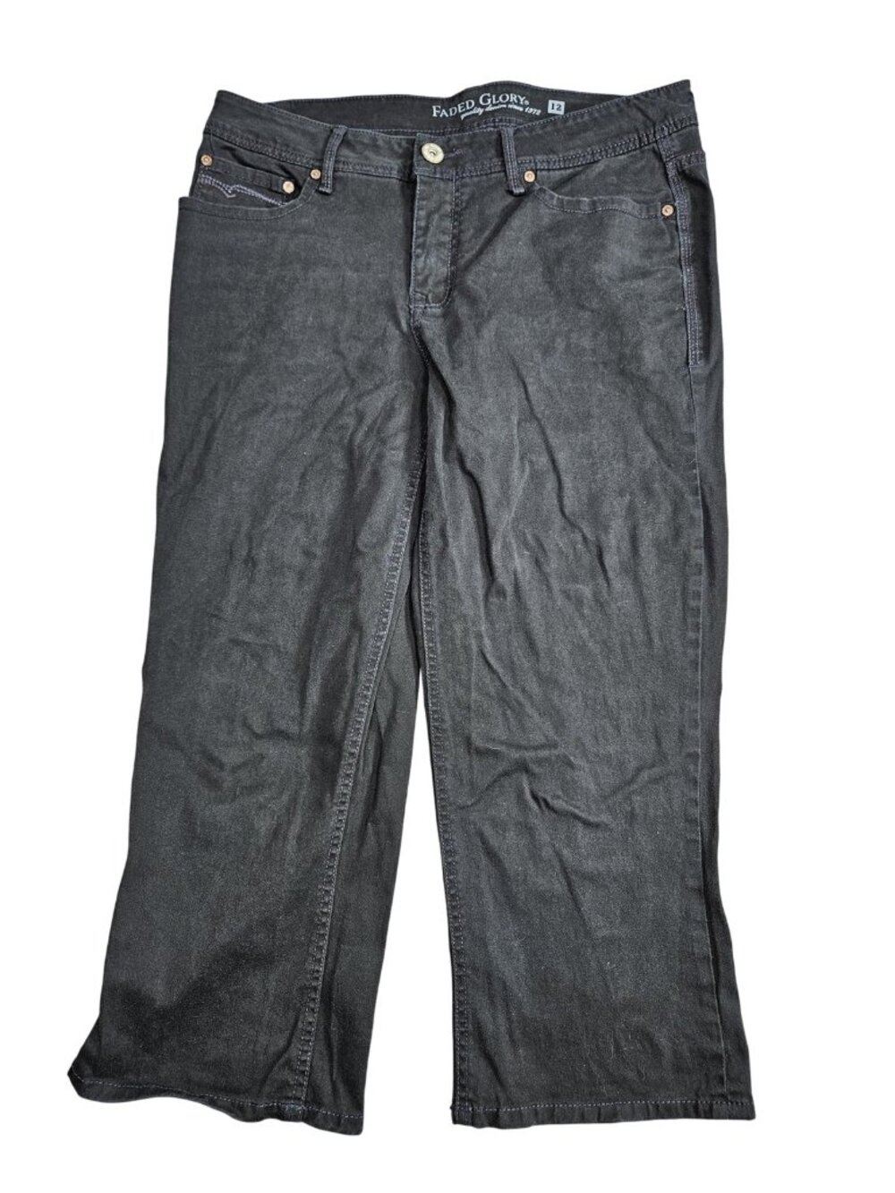 Faded Glory Straight Capri Jeans Womens 12 Gray Charcoal Wash Mid Rise Denim